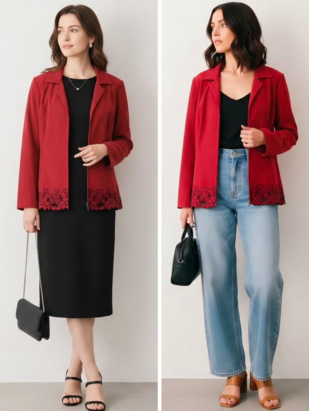 Vintage Natural Impressions 90s Zip Up Floral Lace Trim Blazer Jacket